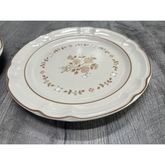 VTG Cordella Stoneware Burnet Dinner Plates 10.5" Cream Brown‎ Floral Set of 2 - Picture 8 of 11